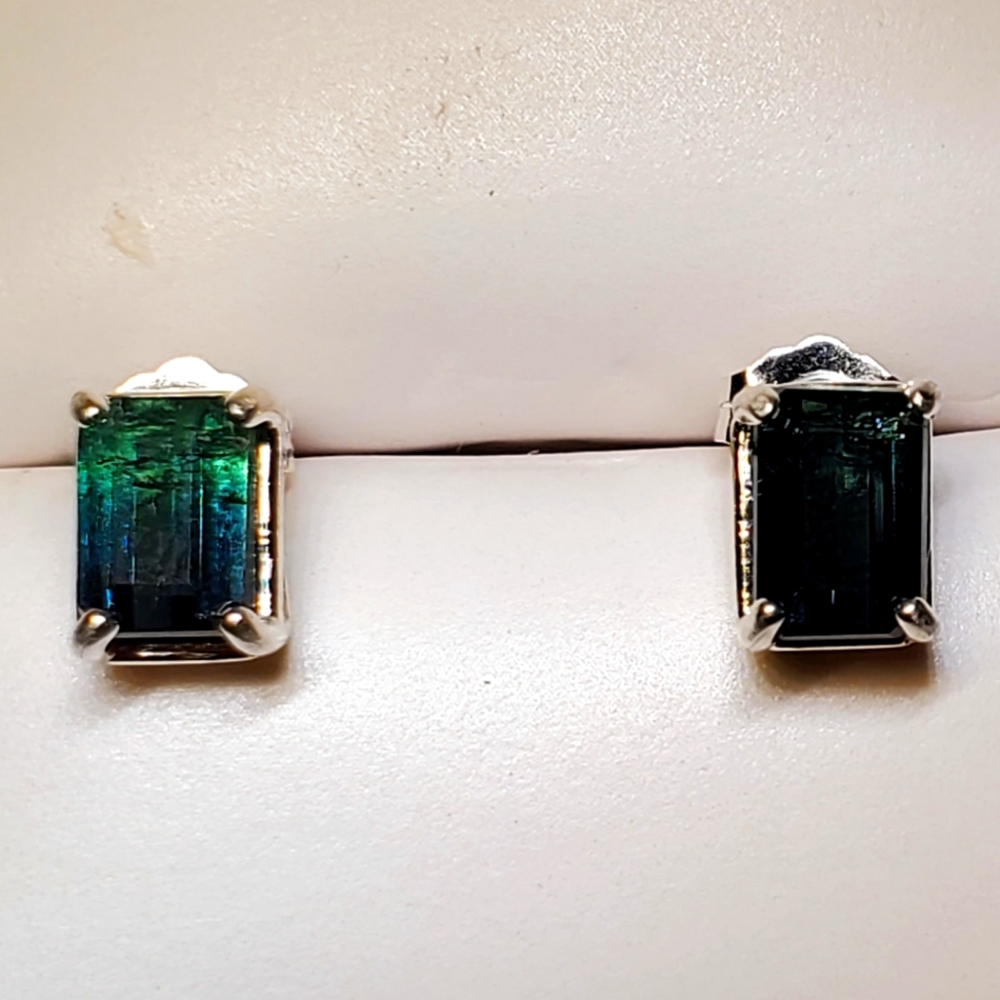 Bi-Color Tourmaline & Sterling Silver Earing Pair.